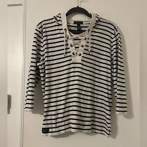 Lauren Ralph Lauren Women's Blue & White Striped Lace-Up Hoodie size XL (D212)